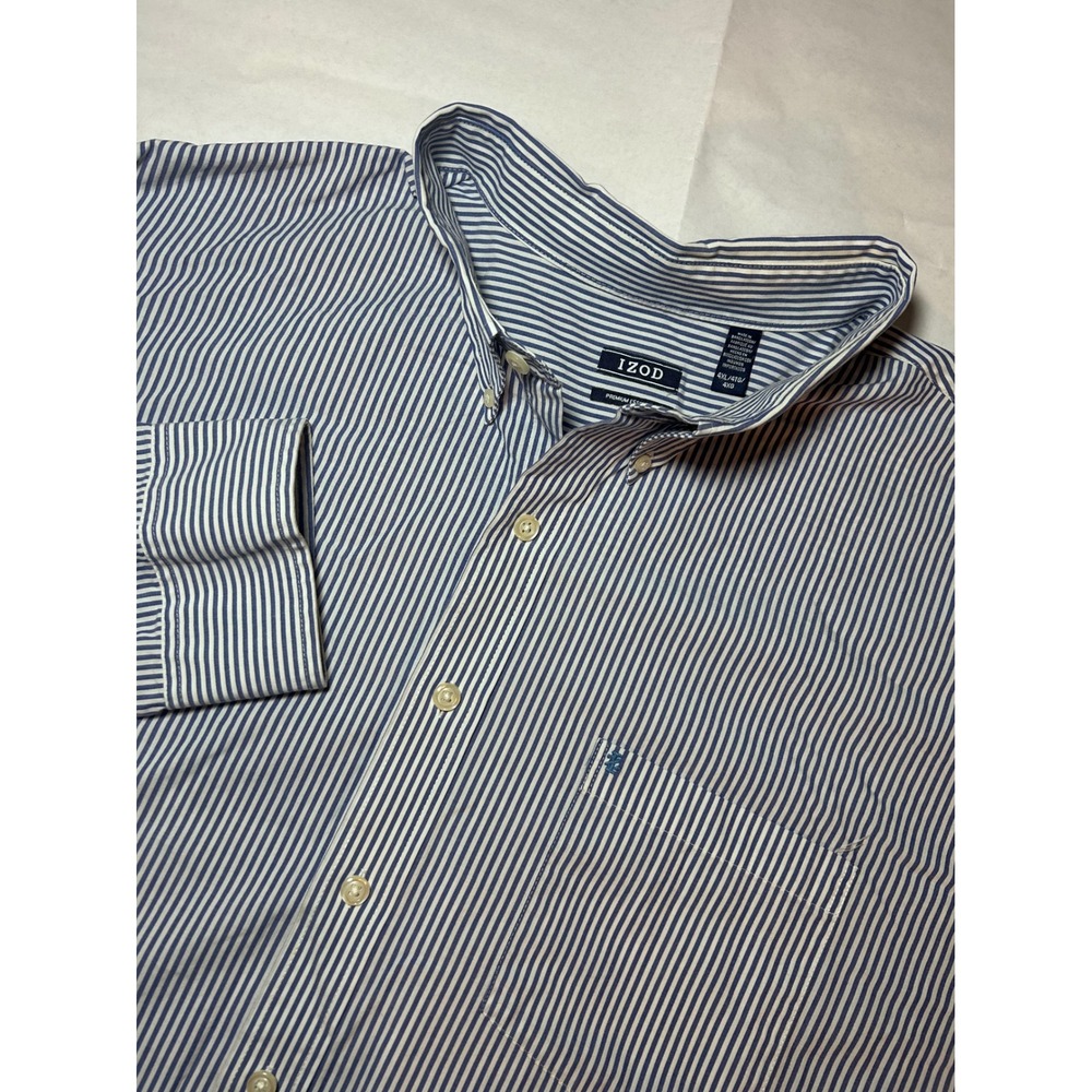 IZOD Mens 4XL Blue White Striped Premium Essentials Button Down Shirt Big & Tall